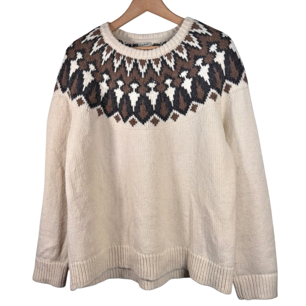 LL Bean Classic Ragg Lambs Wool Fair Isle Sweater Womens Size XL Nordic Pullover